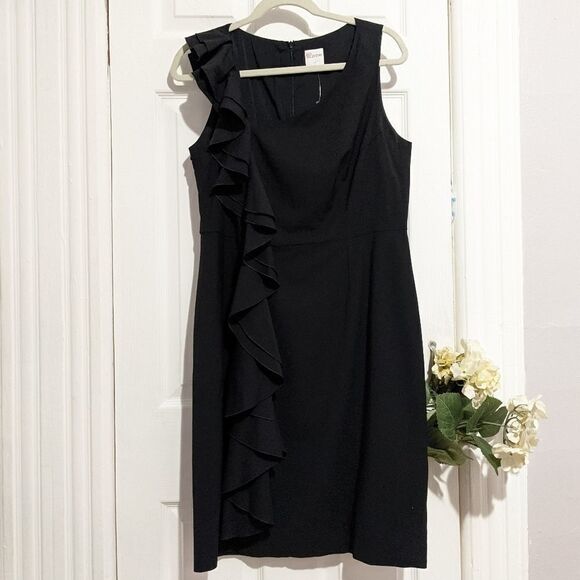 Red Valentino Ruffle Black Dress Midi Virgin Wool Blend - Picture 1 of 9